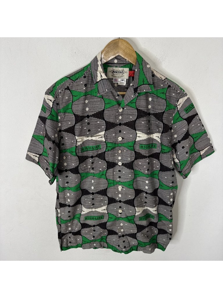 Monitaly Shirt Men M Made In Usa High Life Print Camp Collar Button Up Weekend